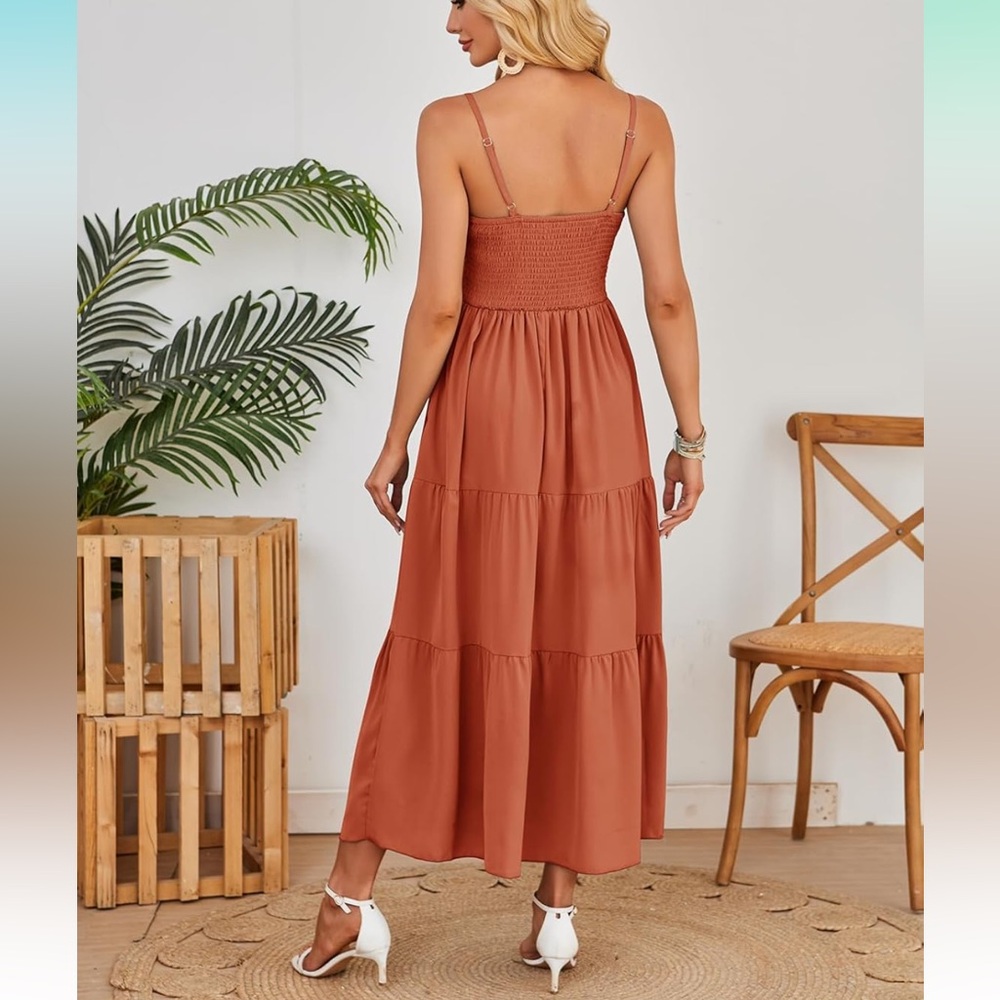 Dokuritu Women's Crochet Lace Maxi Summer Vacation Spaghetti Strap Long Dress - Picture 3 of 13